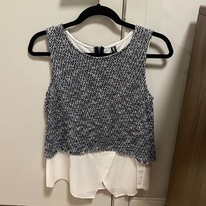 Navy bleed tweed tank top with white silk shirt attached
